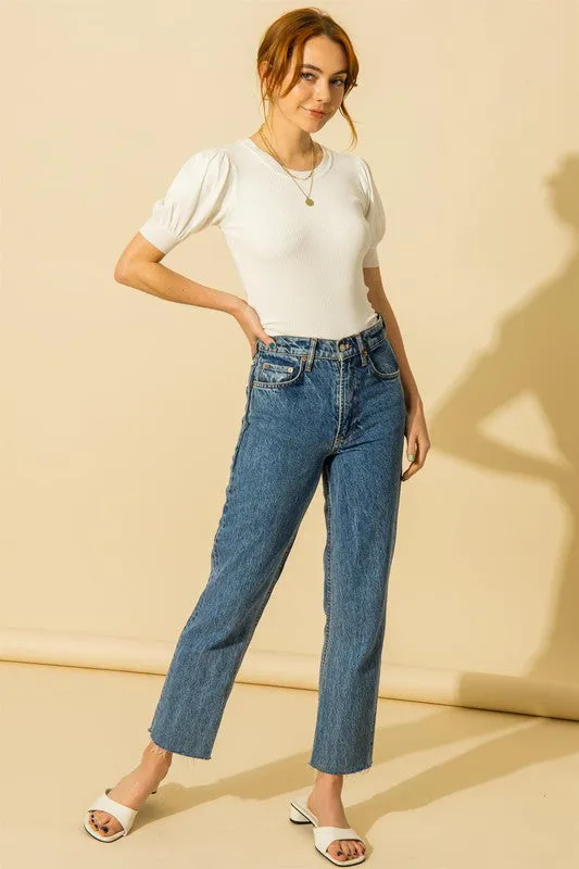 LINDSAY PUFF SLEEVE SWEATER TOP (WHITE)