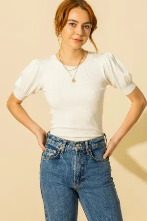 LINDSAY PUFF SLEEVE SWEATER TOP (WHITE)