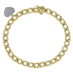 Link Bracelet with Diamond Heart Charm