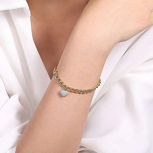 Link Bracelet with Diamond Heart Charm