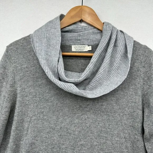 Lochmere Pure Cashmere Sweater Womens Size M Gray Cowl Neck Pullover Jumper EWM