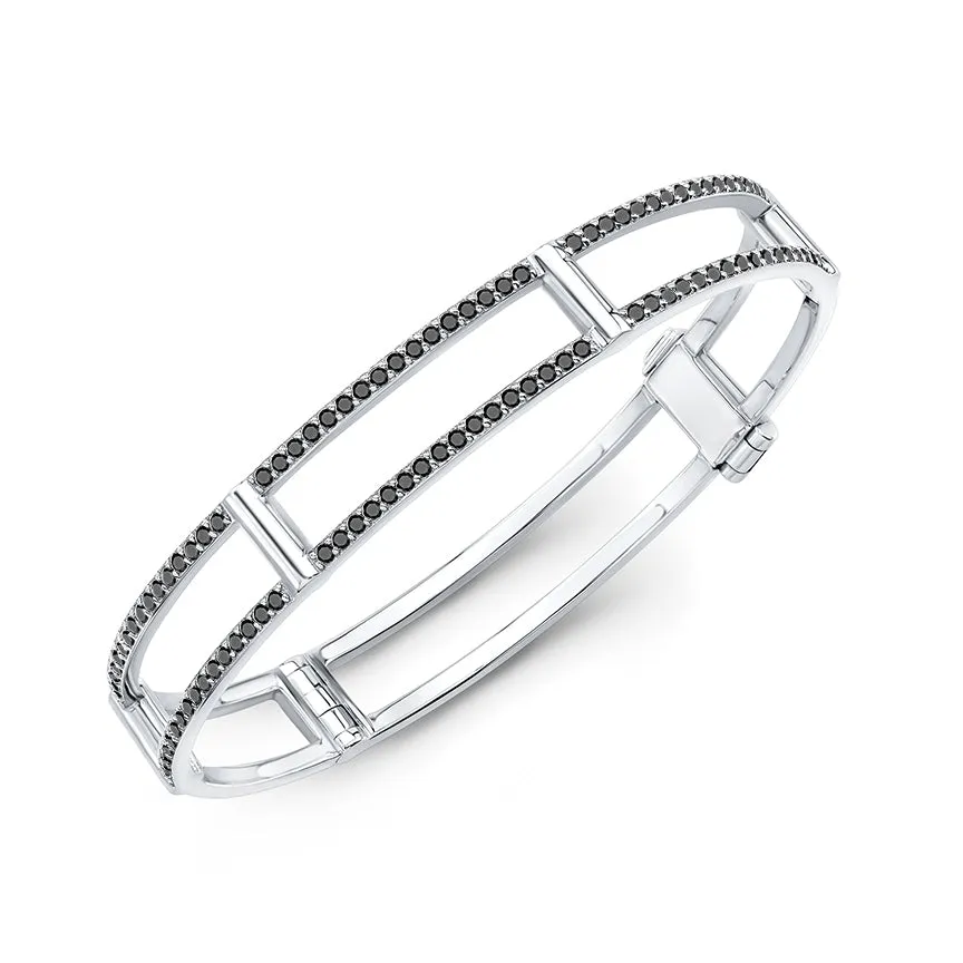 Locking Cage Bracelet | White Gold with Black Diamonds on Lateral Bars