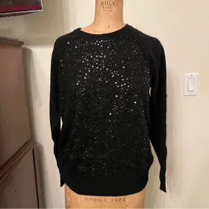 Lord &amp; Taylor Black Sequin Cashmere Sweater Top
