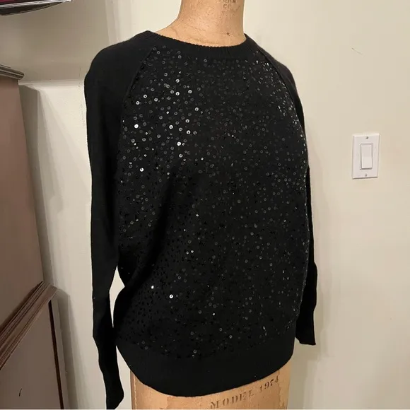 Lord &amp; Taylor Black Sequin Cashmere Sweater Top