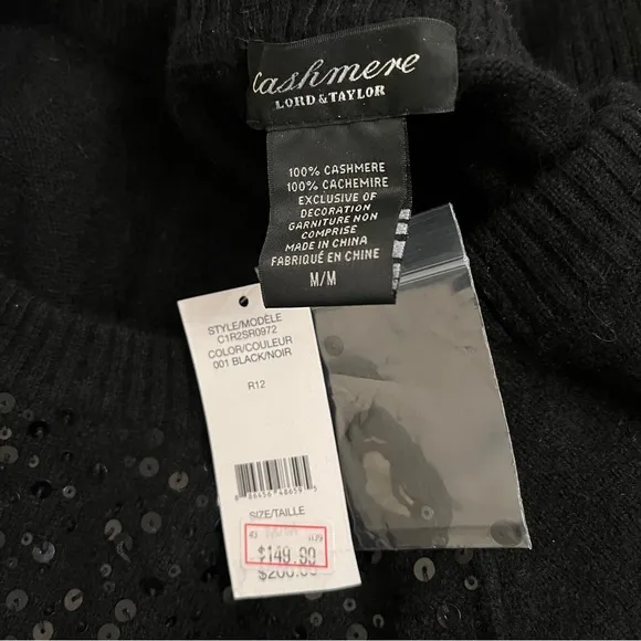 Lord &amp; Taylor Black Sequin Cashmere Sweater Top