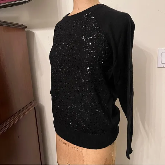 Lord &amp; Taylor Black Sequin Cashmere Sweater Top