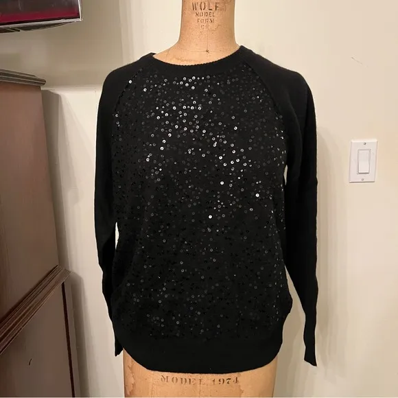 Lord &amp; Taylor Black Sequin Cashmere Sweater Top