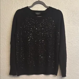 Lord &amp; Taylor Cashmere Womens Black Sequin Crewneck Sweater size M