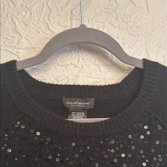 Lord &amp; Taylor Cashmere Womens Black Sequin Crewneck Sweater size M