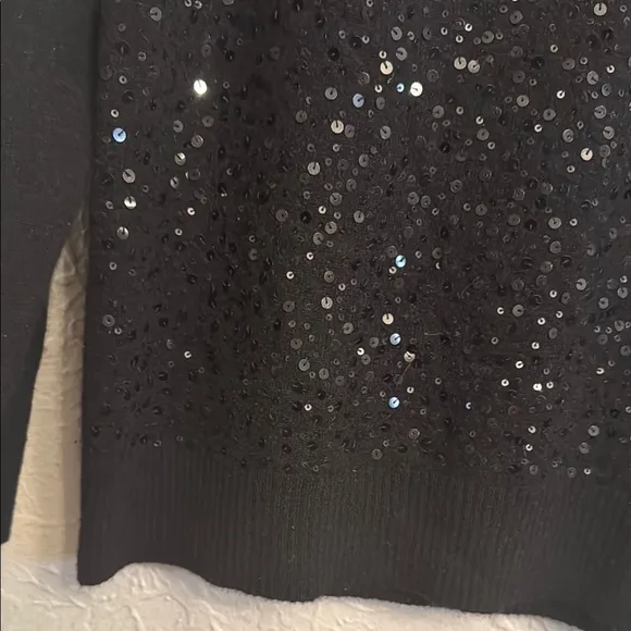 Lord &amp; Taylor Cashmere Womens Black Sequin Crewneck Sweater size M