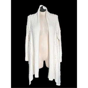 Lord &amp; Taylor Women’s Drape Open Front Cardigan Sweater Cream Size Large