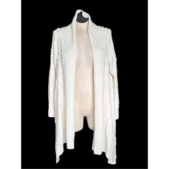 Lord &amp; Taylor Women’s Drape Open Front Cardigan Sweater Cream Size Large