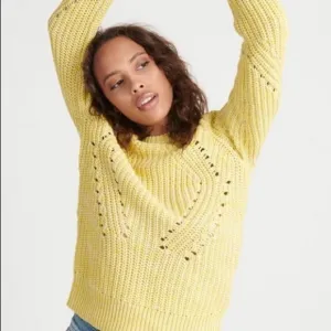 Lucky Brand Marled Yellow Cable Knit Sweater