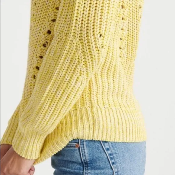 Lucky Brand Marled Yellow Cable Knit Sweater