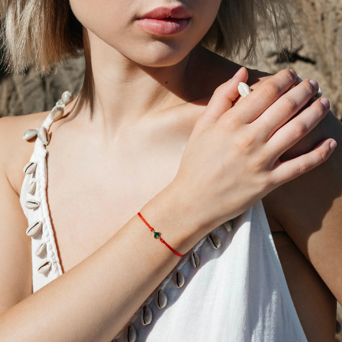 Lucky Green Crystal Red String Protection Bracelet