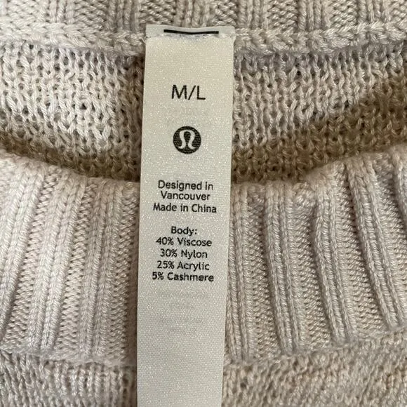 Lululemon Texture Play Crew Sweater Light Ivory Cashmere Blend Neutral M / L