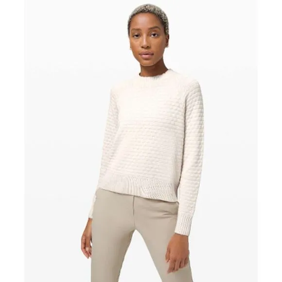 Lululemon Texture Play Crew Sweater Light Ivory Cashmere Blend Neutral M / L