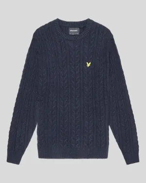Lyle & Scott Knit Cable Crew Neck Jumper In Dark Navy