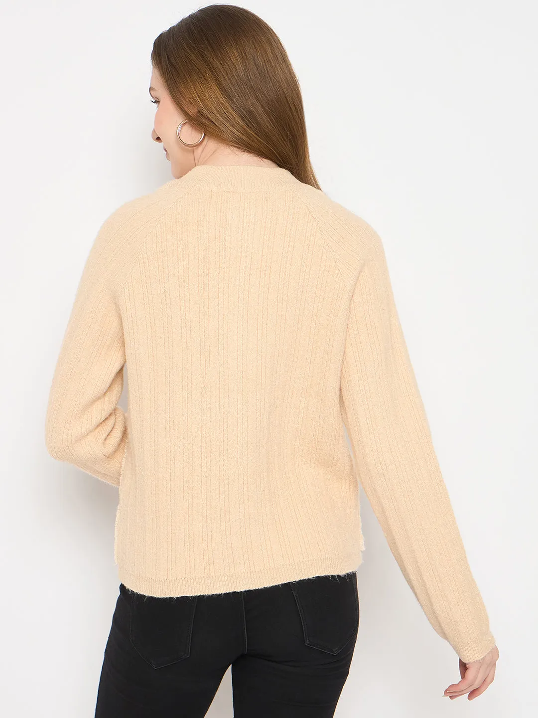 Madame Cable Knit Zipped Beige Sweater