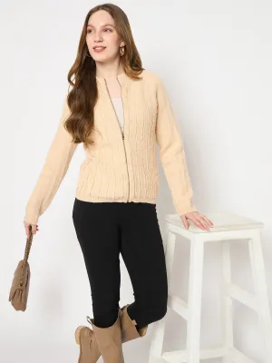 Madame Cable Knit Zipped Beige Sweater