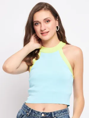 Madame Turquoise Halter Neck Fitted Top