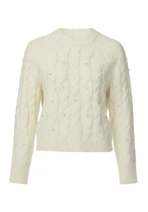 Magari Women's Long Sleeve Crewneck Cable Sweater in Ivory - SW0030H