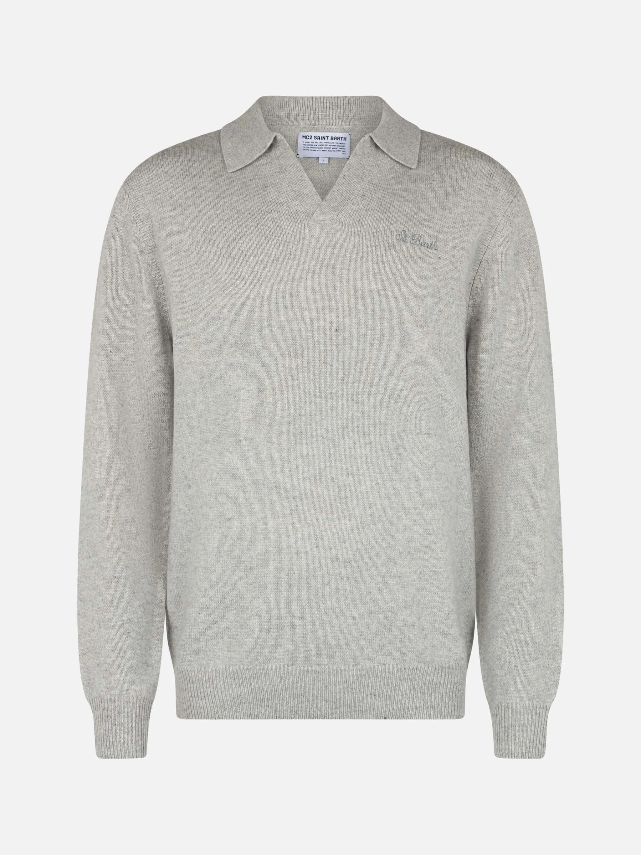Man mélange grey cashmere blend polo collar sweater Covent