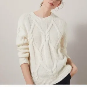 Massimo Dutti Cable Knit Mohair Wool Cream Sweater Size XS