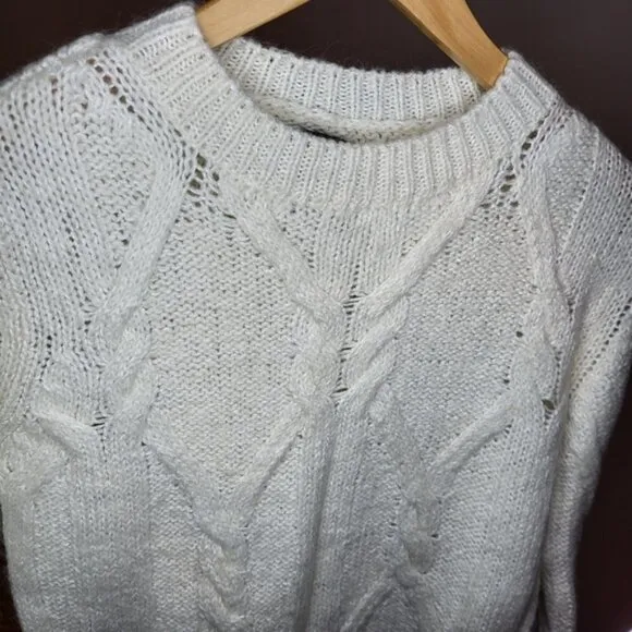 Massimo Dutti Cable Knit Mohair Wool Cream Sweater Size XS