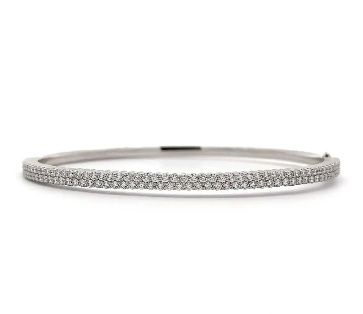 Memoire 18k White Gold Double Row Paramount Diamond Bangle