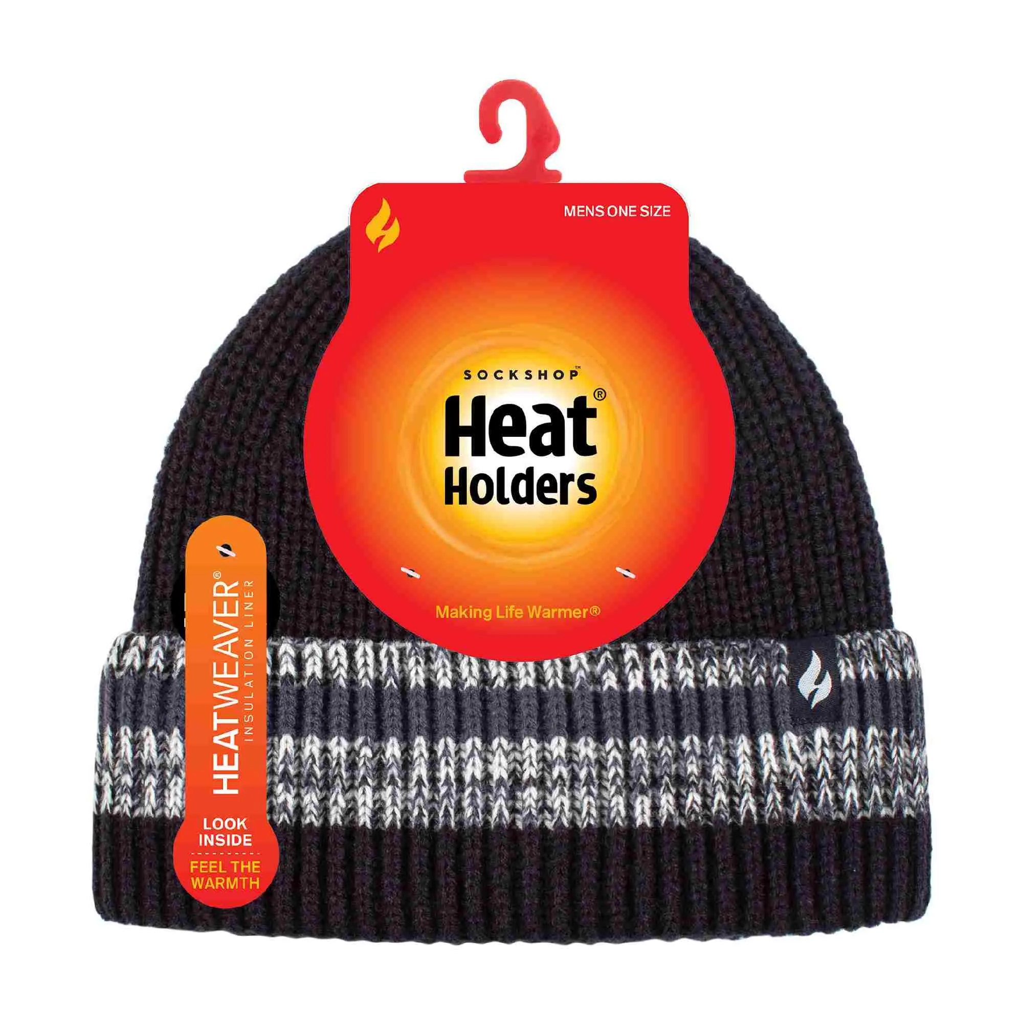 Mens Fleece Lined Striped Insulated Thermal Beanie Hat for Winter