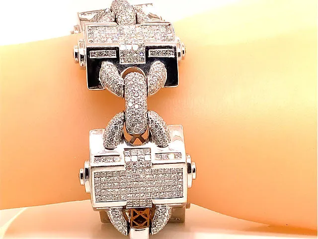 Men's Large Diamond Bracelet, 30.36 Carats, 1452 diamonds, 14K White Gold