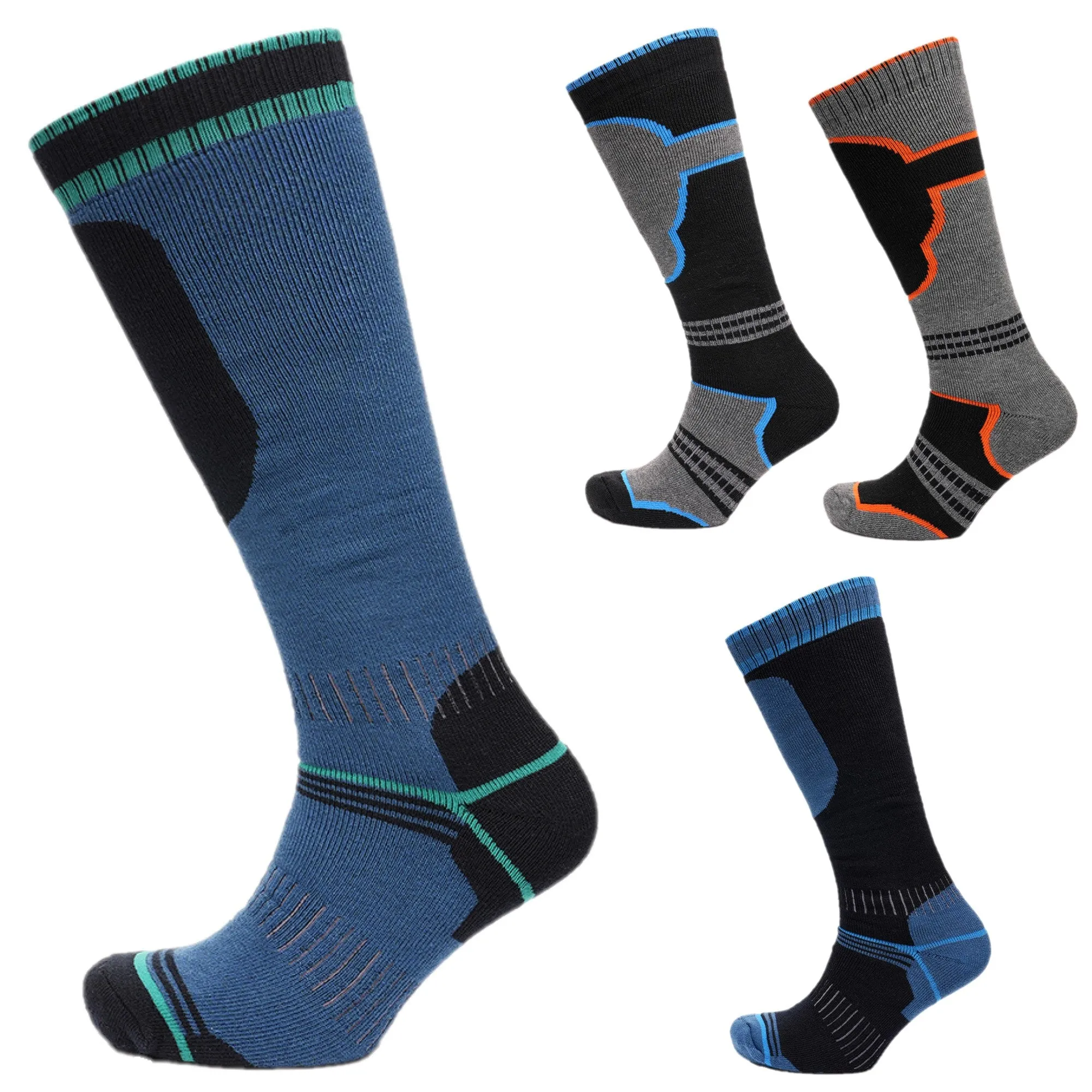 Men's Ski Socks 4 Pairs Knee Length Thermal Outdoor Snowboarding - UK 6-11