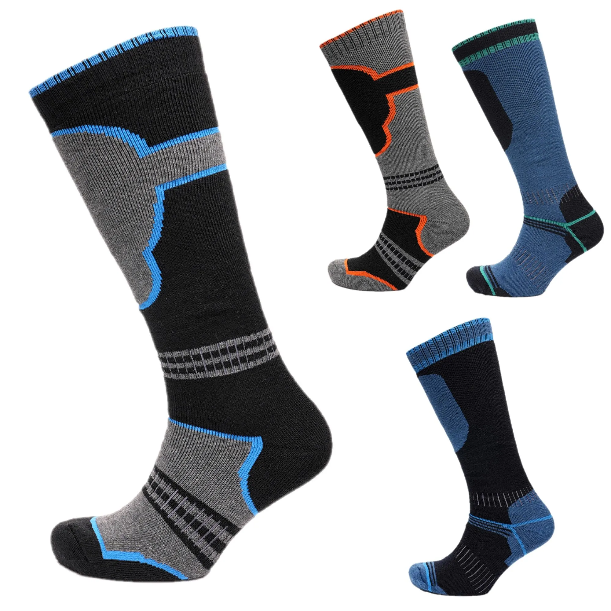Men's Ski Socks 4 Pairs Knee Length Thermal Outdoor Snowboarding - UK 6-11