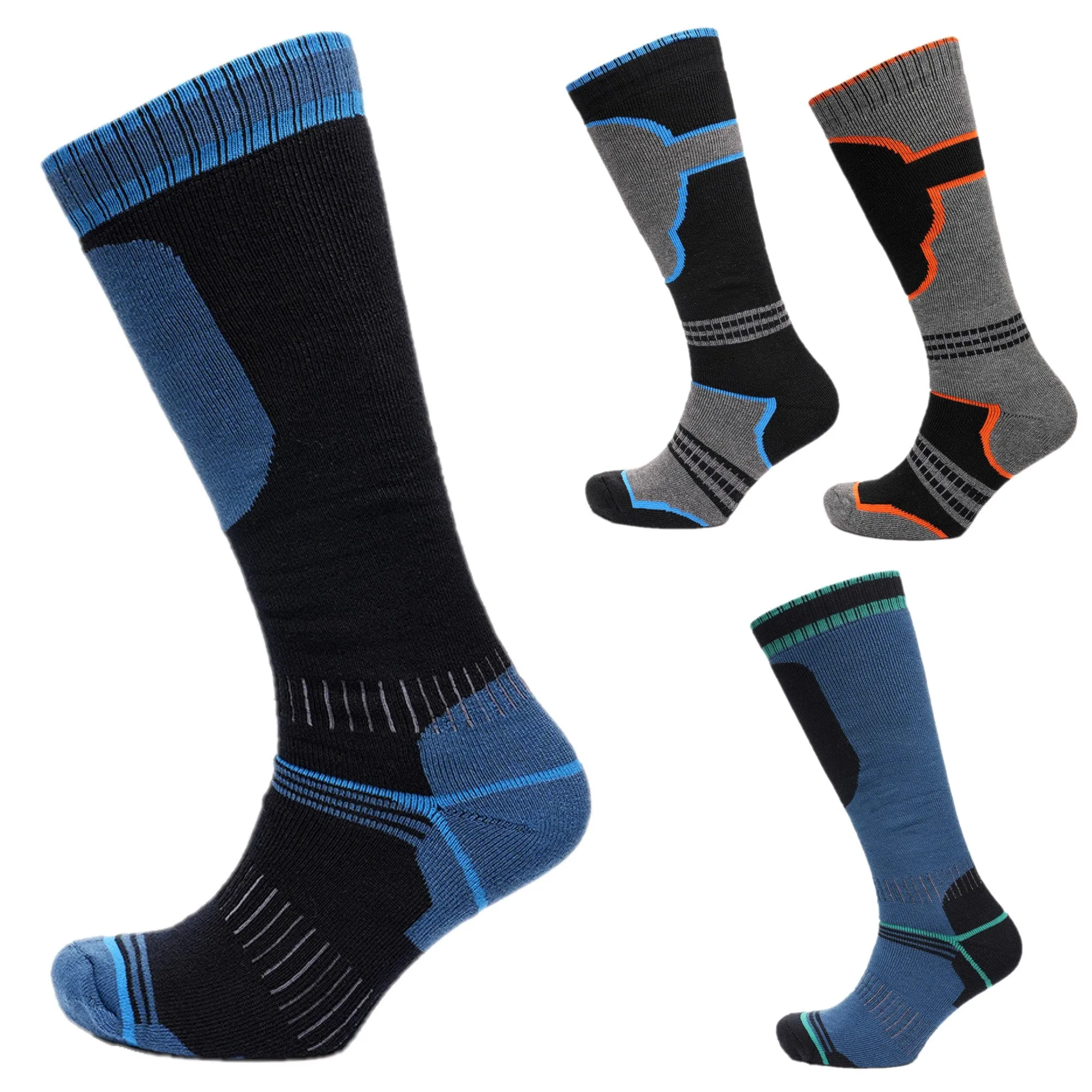 Men's Ski Socks 4 Pairs Knee Length Thermal Outdoor Snowboarding - UK 6-11