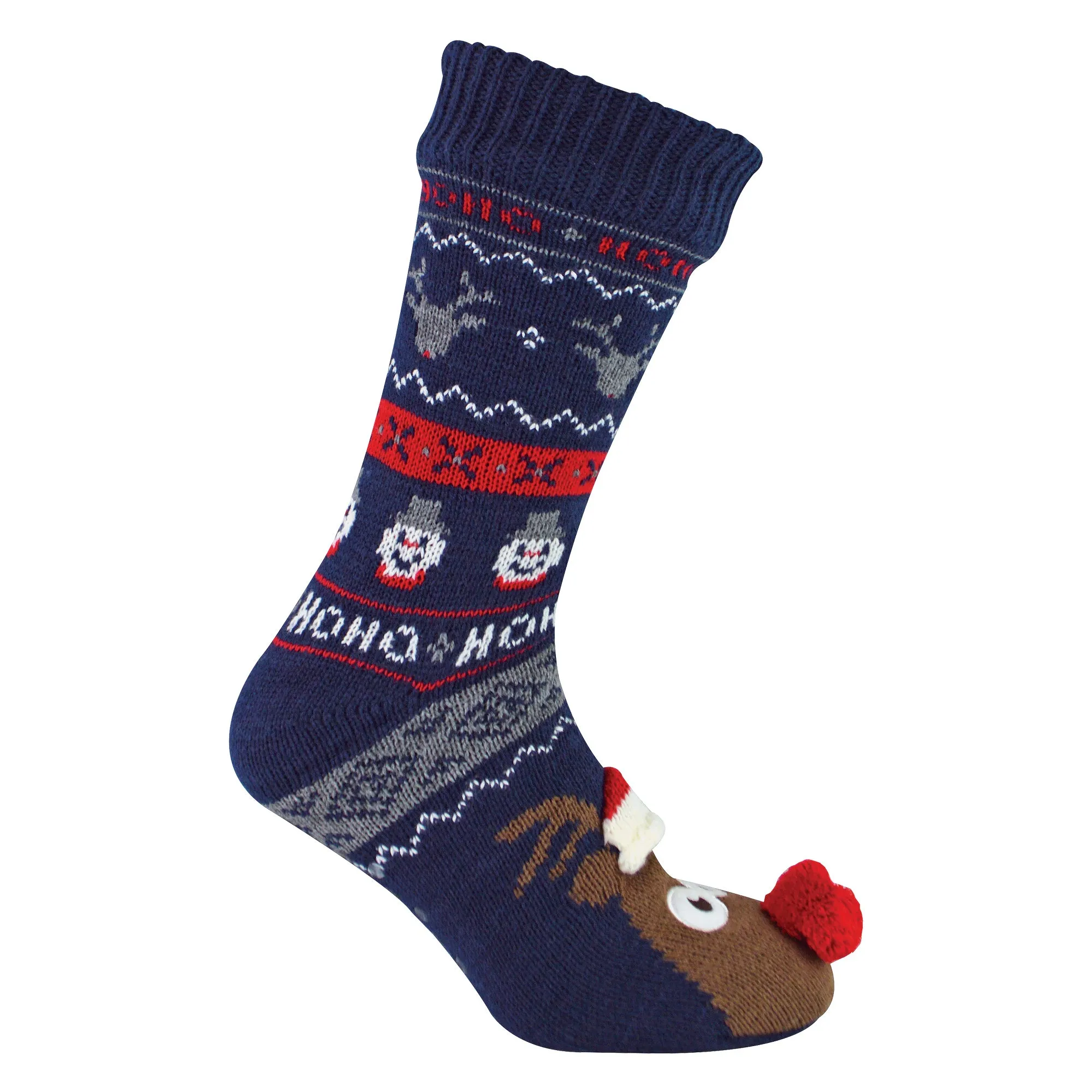 Mens Thermal Rudolph Design Christmas Fleece Lined Slipper Socks
