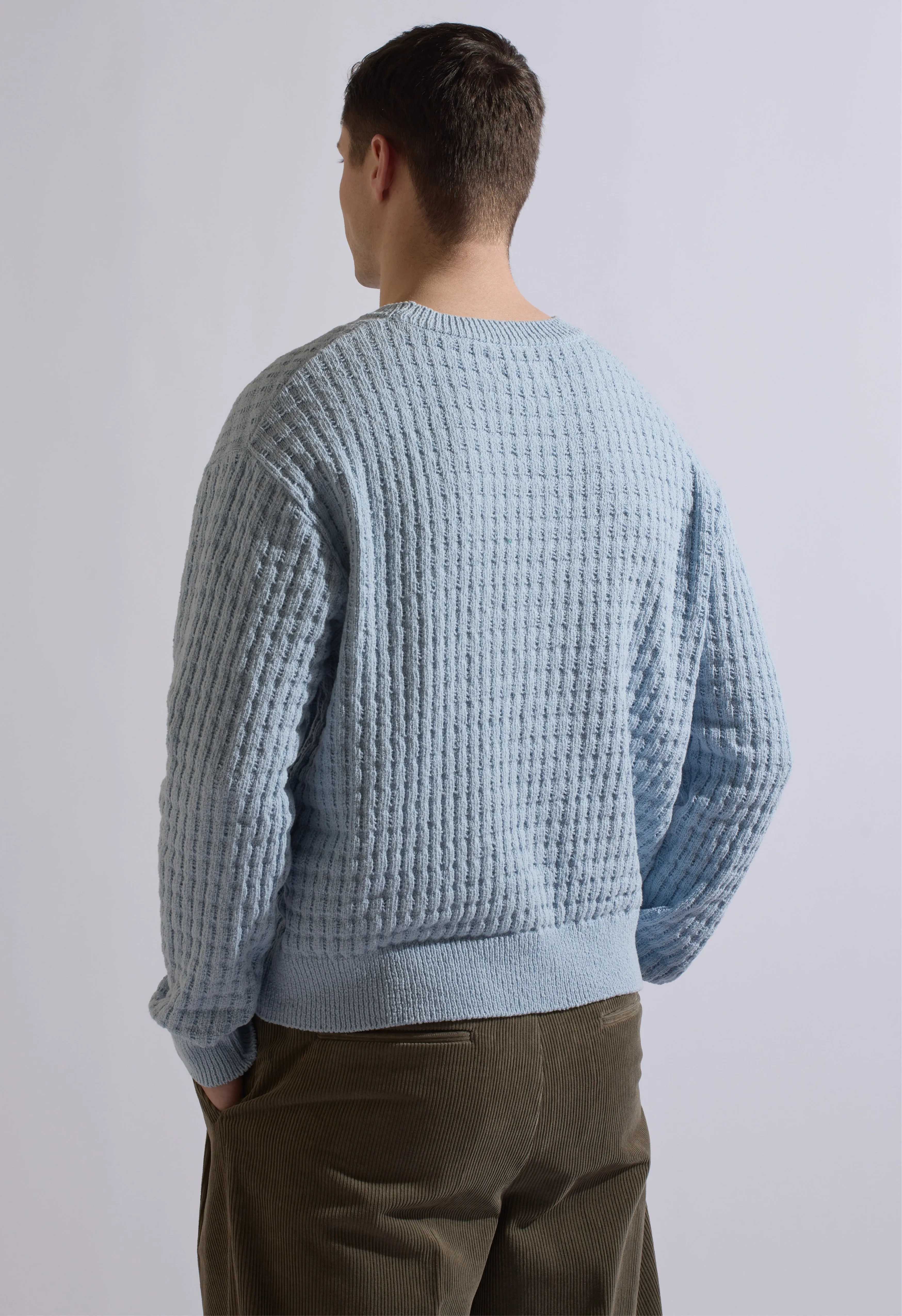 Merino Cable Knit Crew Blue