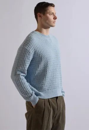 Merino Cable Knit Crew Blue