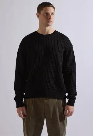 Merino Cable Knit Crew in Black
