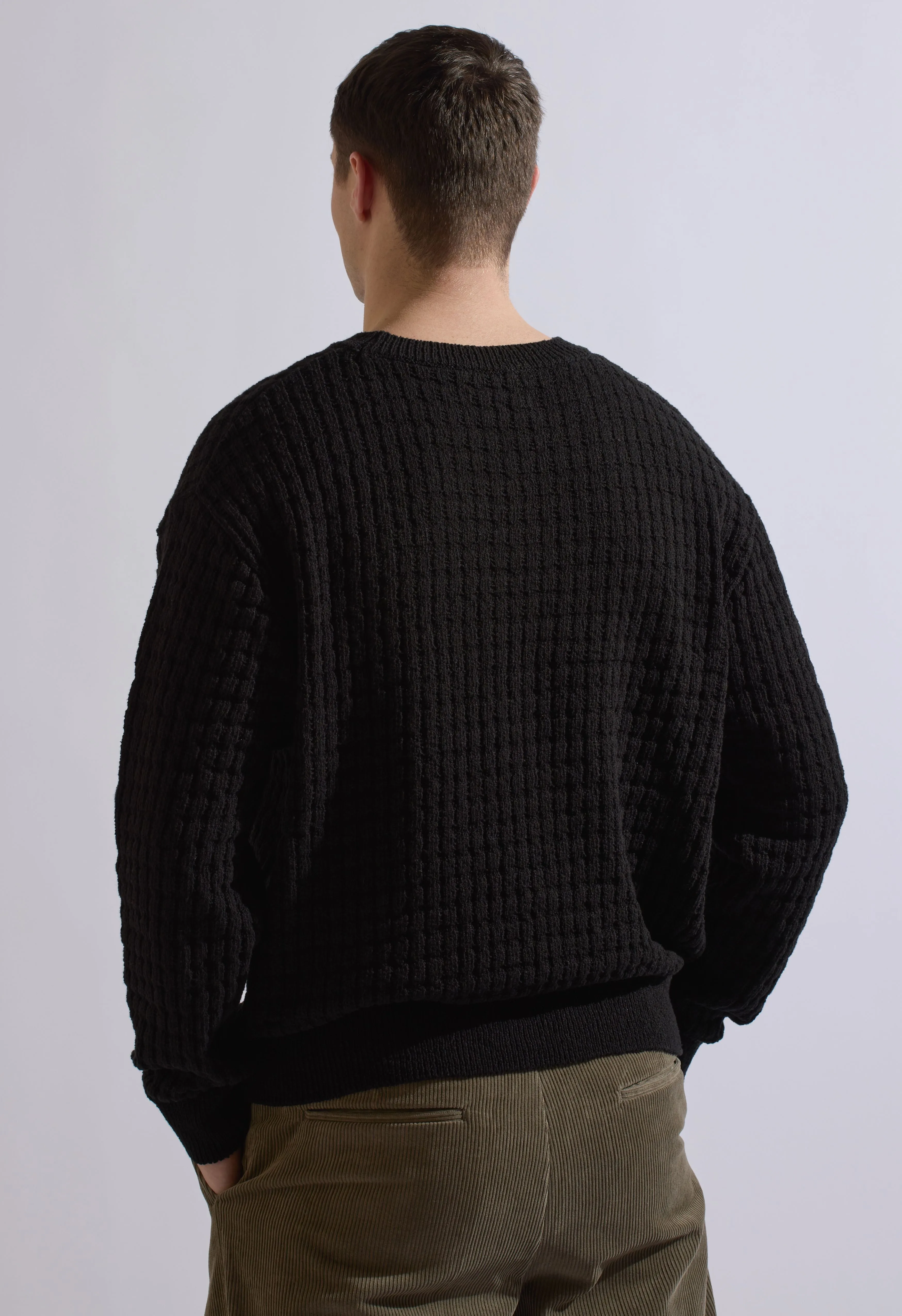 Merino Cable Knit Crew in Black