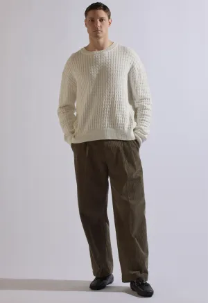 Merino Cable Knit Crew in White