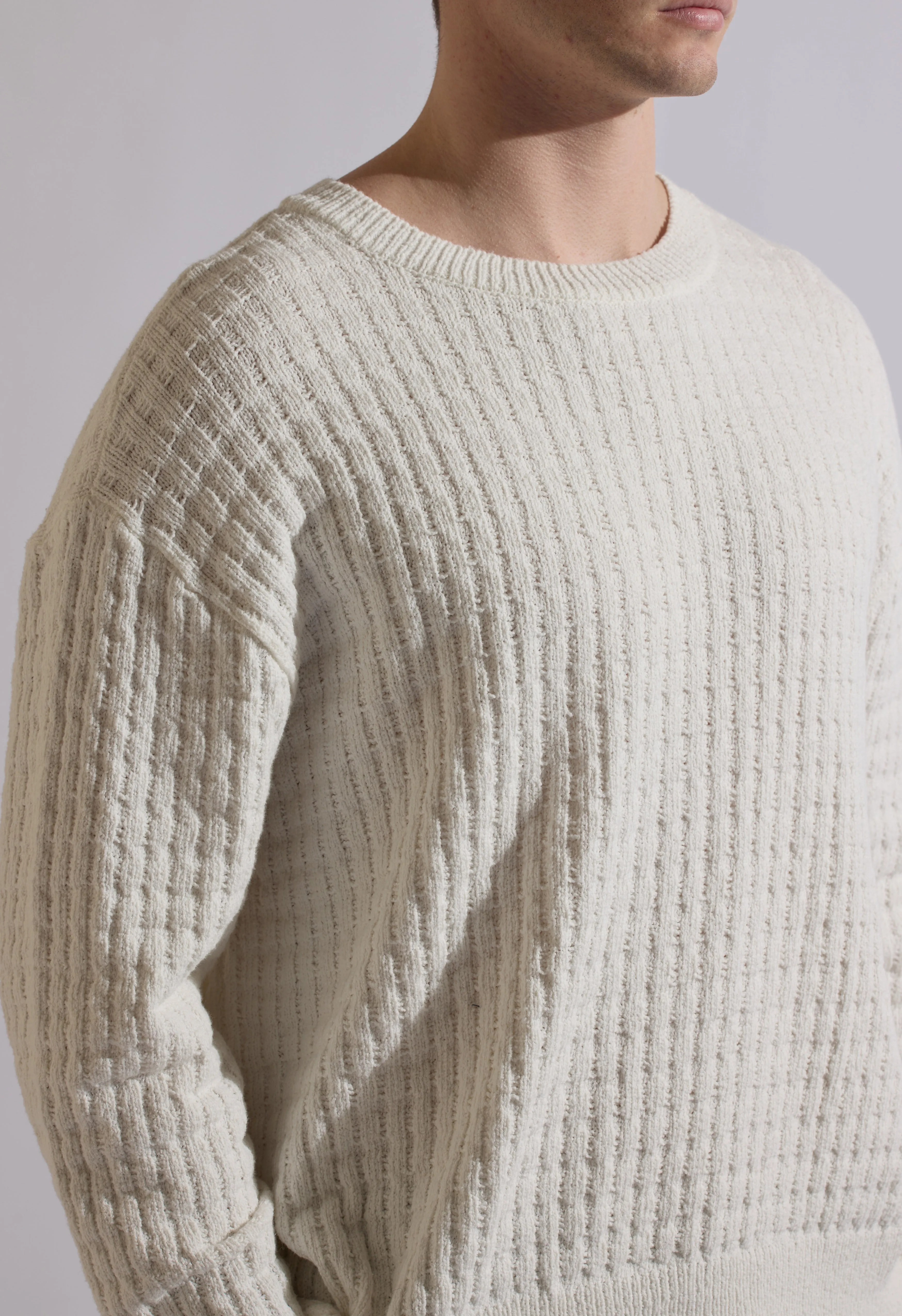 Merino Cable Knit Crew in White