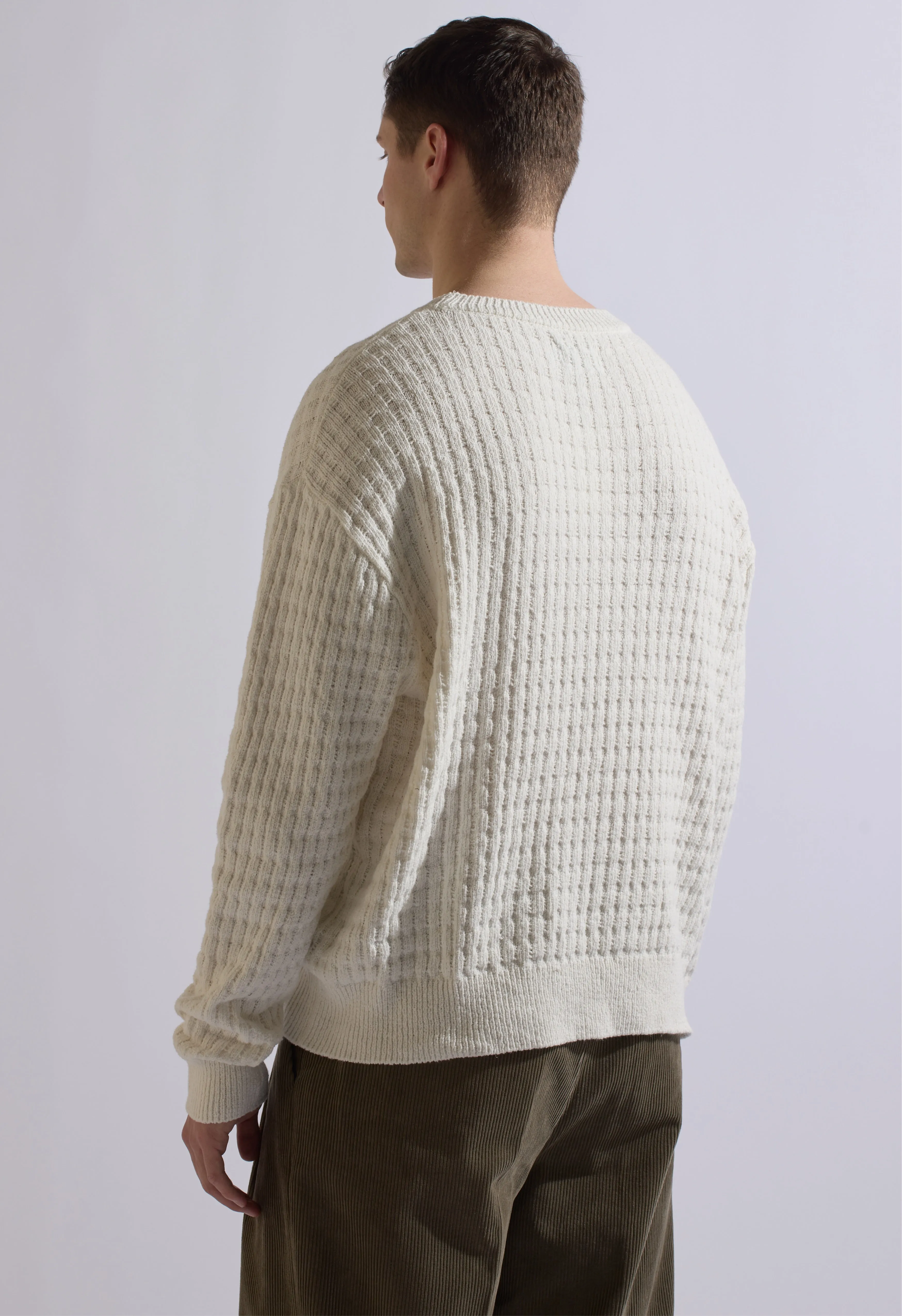 Merino Cable Knit Crew in White