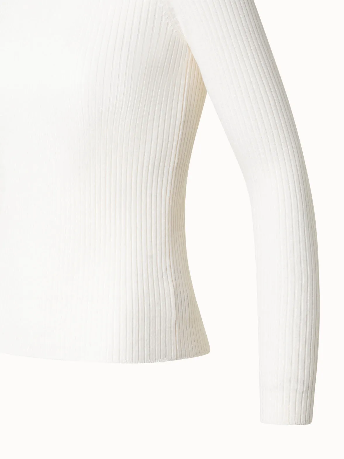 Merino Wool Knit Ruffle Mock Neck Sweater