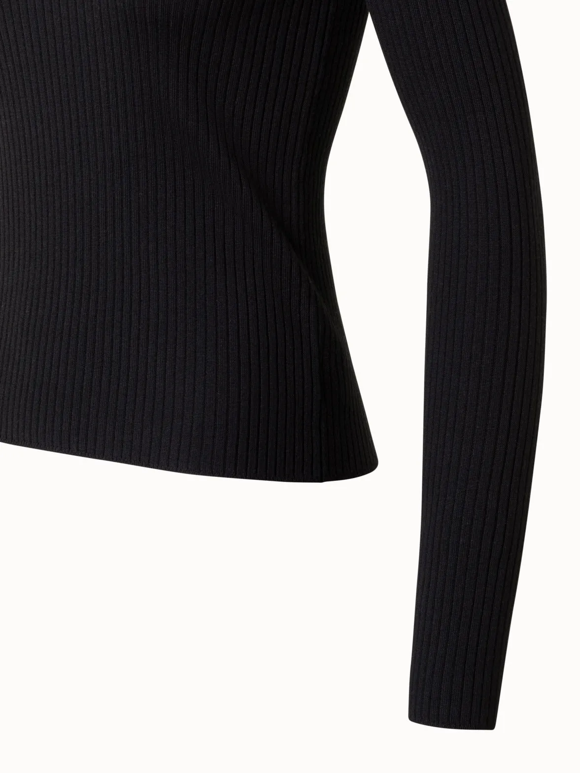 Merino Wool Knit Ruffle Mock Neck Sweater