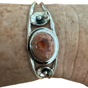 Mexican Fire Opal Solid 925 Sterling Silver Cuff Bracelet