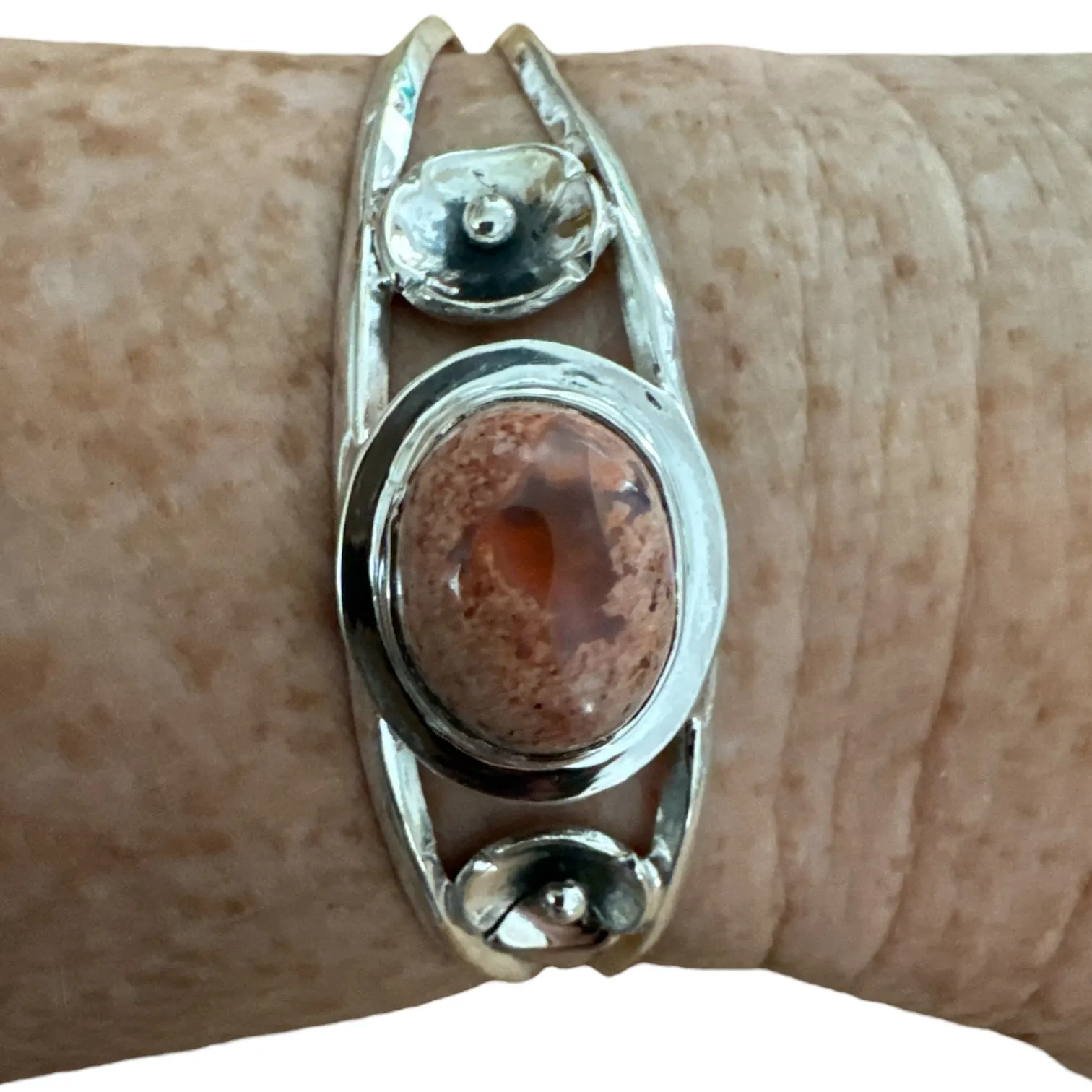 Mexican Fire Opal Solid 925 Sterling Silver Cuff Bracelet