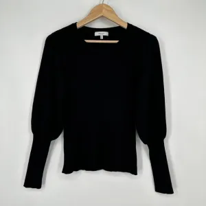 MILLY Ribbed Balloon Sleeve Sweater Crew Neck Long Sleeve Rib Knit, Black