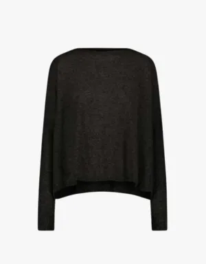 Minnie Rose Cashmere Long Sleeve Cropped Crew Sweater in Black Charcoal