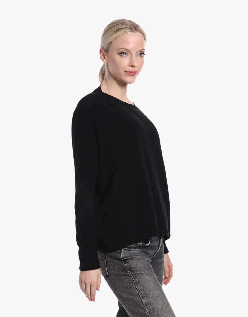 Minnie Rose Cashmere Long Sleeve Cropped Crew Sweater in Black Charcoal